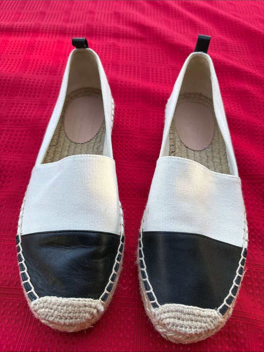 J. Crew Canvas White and Black-Toe Espadrilles